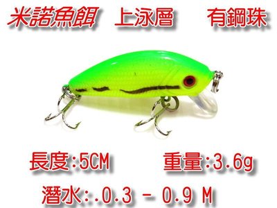 (訂單滿500超取免運費) 白帶魚休閒小鋪 T-015-9 綠 米諾 浮水型 米諾 minnow 路亞 假餌 擬餌