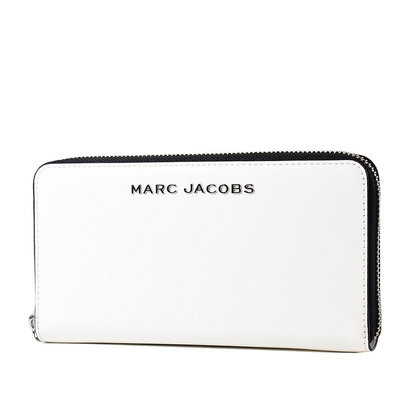 美國正品MARC JACOBS 金屬LOGO防刮十字紋拉鍊長夾-棉花白【現貨】