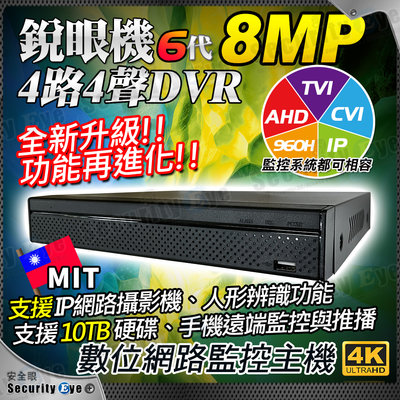 4路 4聲 4K 8MP 監控 H.265 DVR TVI AHD 5MP 1080P 監視器 主機 攝影機 NVR 台灣製 720P 另 8路 16路 懶人線