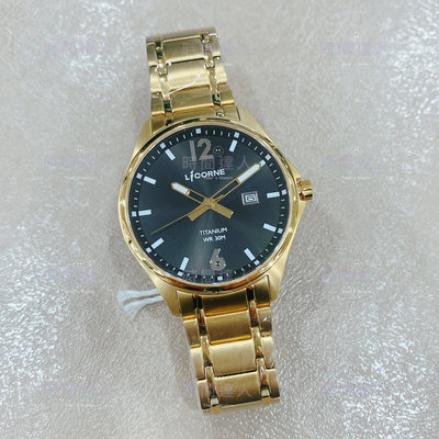 [時間達人]LICORNE 力抗/簡約時尚 超輕 藍寶石水晶面日期 鈦金屬手錶-金色 黑面 40mm LT150MKBI