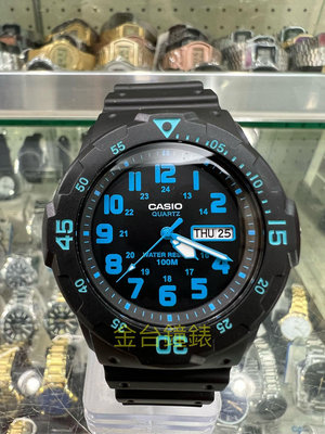 【金台鐘錶】CASIO卡西歐 酷炫 潛水風100米防水 指針錶 (學生 當兵 必備) 黑底藍字 MRW-200H-2B