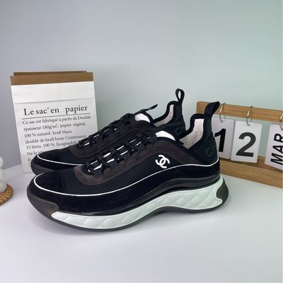 【翰貝格名牌館】全新真品 CHANEL 新版 黑色 白CC 綁帶 增高 運動鞋 G39070 預購