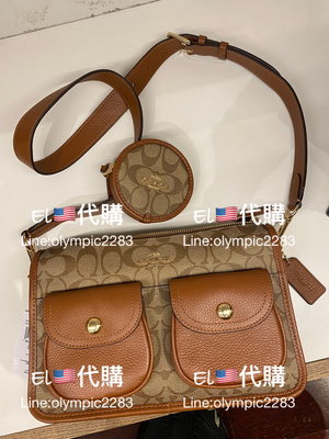 EL~Coach C5675 卡其配駝色 PVC配皮革 斜背包 現貨 付購買收據 特價6980免運