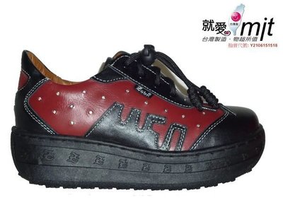 Zobr路豹牛皮厚底氣墊休閒鞋NO:1378 顏色 黑紅色 鞋跟高度：4.5公分