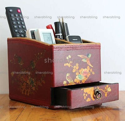 [CNSY-A_00065] 仿古遙控器盒復古制盒木製筆筒大號手機收納盒桌面收納箱仿古皮盒