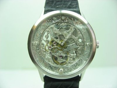 Chopard 蕭邦 18K白金 前後鏤空手工雕花機芯 手上鍊腕錶