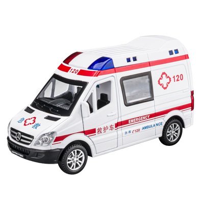 現貨汽車模型機車模型擺件1/32奔救護車仿真合金汽車模馳型聲光回力擔架帶人偶兒童玩具
