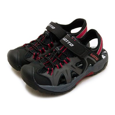 利卡夢鞋園–LOTTO 專業排水護趾戶外運動涼鞋--冒險家系列--黑灰紅--3230--男