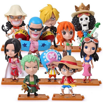 10款整套 海賊王 One Piece 路飛 山治 索隆 女帝 烏索普 喬治 羅賓 娜美Q版公仔人偶模型玩具娃娃孩子生日