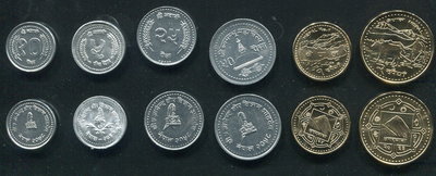 【錢幣】Nepal:(尼泊爾)，一套6枚，1996-2006，品相全新UNC