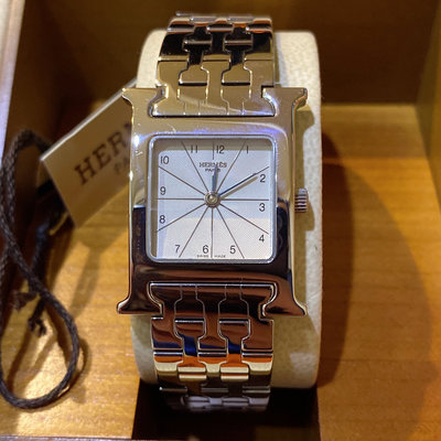 全綱最低價二手真品  HERMES愛馬仕 H-OUR系列 型號HH1210 不鏽鋼鍊帶女錶  附件全