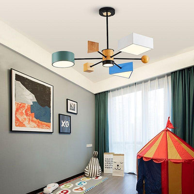 北歐風格創意個性幾何積木吊燈現代簡約男孩女孩臥室兒童房間燈具華