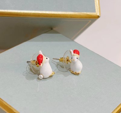 下殺-法國Les Nereides 琺瑯首飾品 圣誕限量夢幻花園 圣誕帽小白兔珍珠耳環耳釘耳夾