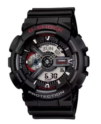 【台南時代鐘錶 CASIO】卡西歐 G-SHOCK 重金屬機械 200米防水電子錶 雙顯運動錶 GA-110-1A 黑