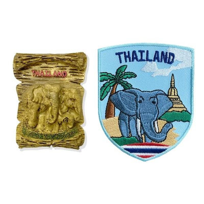 【A-ONE】泰國大象磁鐵磁力貼 +泰國 大象 皮夾徽章【2件組】紀念磁鐵療癒小物C101+188