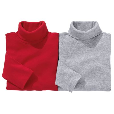 yun 法國 La Redoute 寶寶 亮紅+灰色 高領羅紋 上衣2件組 現貨18M