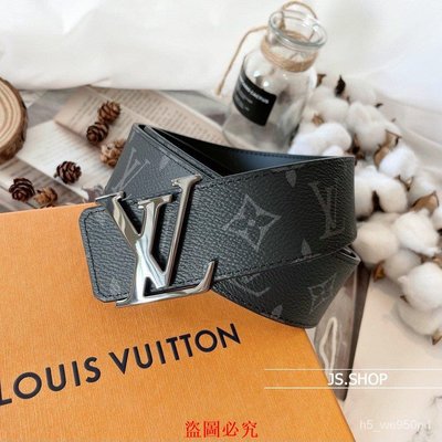 二手正品Louis Vuitton經典老花皮帶 黑灰 腰帶 男士皮帶