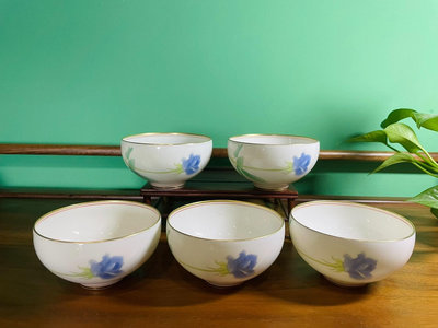 日本制金標香蘭社 香蘭社藍玫瑰薄胎茶杯主人杯品茗杯。