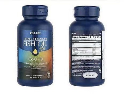 GNC健安喜輔酶Q10三倍深海魚油60粒美商TRIPLE STRENGTH FISH OIL Plus CoQ-10