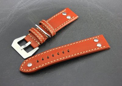 22mm直身hamilton的新衣德國軍錶vintage冒險風格鉚釘~棕色~真皮錶帶