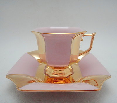 【timekeeper】 捷克製Rosa Porzellan H&C粉紅色手繪重金咖啡杯+盤(盒裝品)(免運)