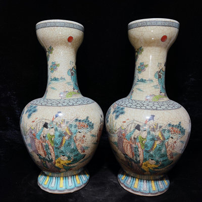 古董瓷器 清乾隆，粉彩福祿壽瓶3000QR-11318