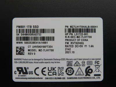 Samsung 三星  PM881  1T  2.5寸  SATA  固態硬碟