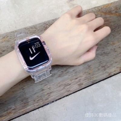 森尼3C-YourseaApple蘋果手錶iwatch6錶帶5代4/3/2/1透明SE硅膠一體冰川限定-品質保證