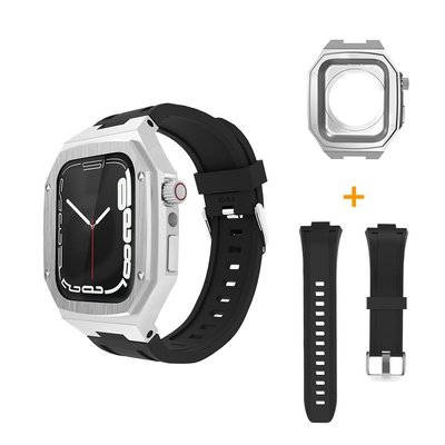 AP改裝金屬殼 Apple Watch 硅膠錶帶 不鏽鋼錶帶 45mm 44mm 蘋果手錶錶帶 4 5 6 7 SE代-現貨上新912