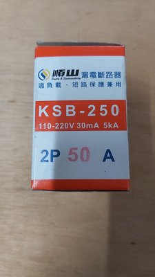 順山 KSB 250 2P-50A 漏電斷路器  110/220V 過負載短路保護