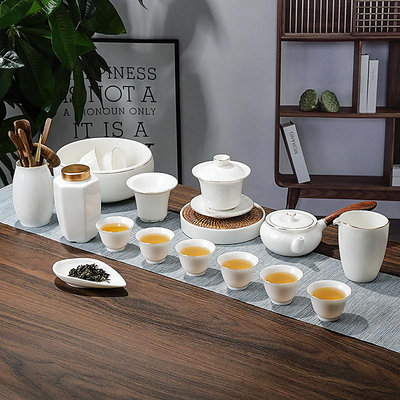 茶藝師 羊脂玉白瓷功夫茶具套裝高端家用泡茶壺茶杯套裝茶具陶瓷蓋碗套裝