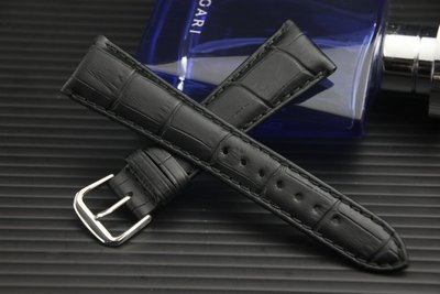 義大利進口皮料21mm收16mm 高級感加厚款真皮壓鱷魚皮紋錶帶,armani紳士錶機械錶-black