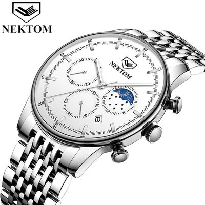 現貨 NEKTOM工廠多功能防水男士時尚手錶日月星辰鋼帶石英手錶