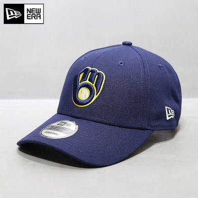 小Z代購#NewEra帽子韓國MLB棒球帽硬頂密爾沃基釀酒人海軍藍鴨舌帽潮