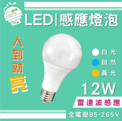 【IF一番燈】LED 感應燈 燈泡 感應燈泡 12W E27 雷達波感應 全電壓 黃光 自然光 白光
