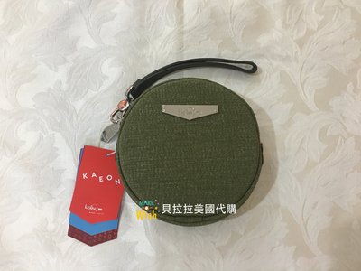 ╰°＊貝拉拉美國代購＊°╮現貨 Kipling AC7690 圓型 拉鍊式 布面 手拿包 零錢包-綠色