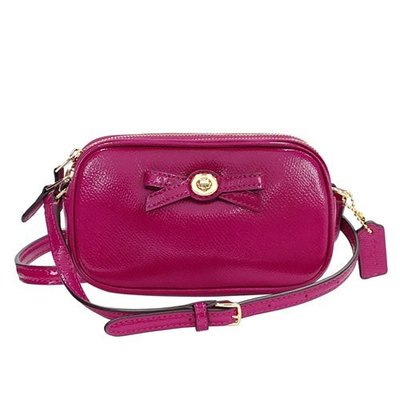 COACH 64655 漆皮 紫紅色 蝴蝶結 輕便 隨身 可愛 雙拉鍊 mini 小 斜背 手機 包 專櫃正品  全新