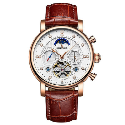 KINYUED金悅達JYD-J025  全自動時尚真皮鑲鑽星辰男士陀飛輪鏤空機械手表