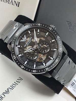 EMPORIO ARMANI Mario 黑色面鏤空錶盤 黑色不鏽鋼錶帶 男士 自動機械錶 AR60054 亞曼尼腕錶