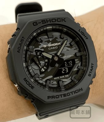 【威哥本舖】Casio台灣原廠公司貨 G-Shock GA-2100CA-8A 農家橡樹 灰迷彩錶盤 經典八角雙顯錶