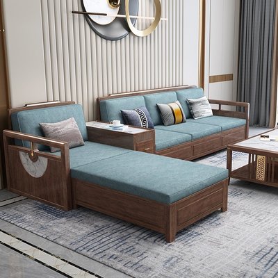 實木沙發新中式實木沙發組合現代簡約客廳貴妃高箱小戶~特價家用雜貨