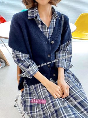 AB超愛購 韩 韓 首爾復古格紋綁帶洋裝 格子襯衫裙#新品上線