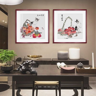 字畫事事如意柿子畫餐廳掛畫餐廳裝飾畫中國風飯廳廚房新中式墻面壁畫，特價