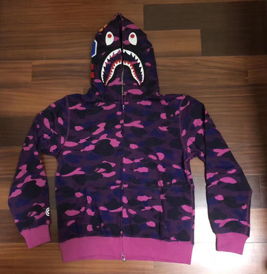 日本bathing ape潮牌bape shark camo zip up hoodie 鯊魚迷彩紫紅色男女連帽拉鏈外套衛衣