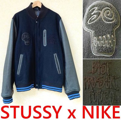BLACK極新STUSSY x NIKE三十周年NSW防水防風牛皮袖羊毛棒球外套DESTROYER破壞者夾克