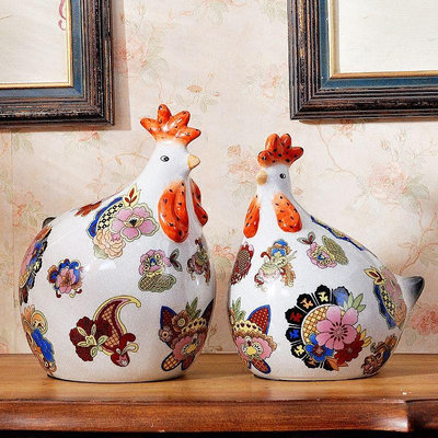美式陶瓷雞招財酒柜擺件創意動物家居客廳玄關裝飾工藝品結婚禮物