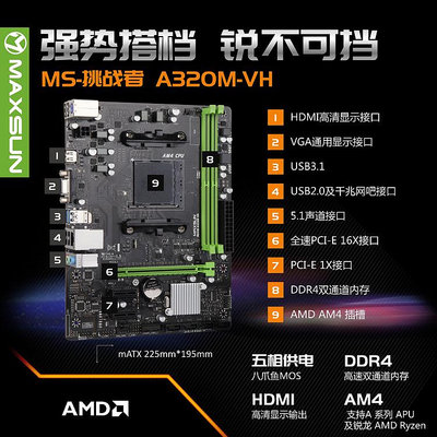 電腦主板AMD主板A320M/A520M/B350M/B450M/X470AM4支持銳龍處理器一二三代