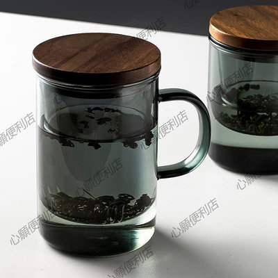 mrwater玻璃泡茶杯大容量茶水分離耐高溫杯子帶蓋帶茶隔過濾水杯-心願便利店