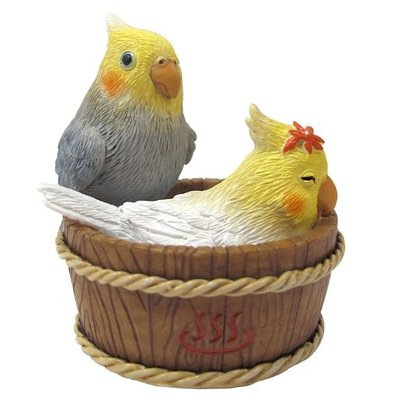 日本進口 可愛小鳥鸚鵡情侶日式泡澡桶洗溫泉擺件裝飾品鳥類洗澡沐浴裝飾物送禮禮物 5719c