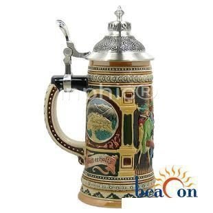 INPHIC-德國傳統手工浮雕彩繪 德國 陶瓷 錫蓋  啤酒杯